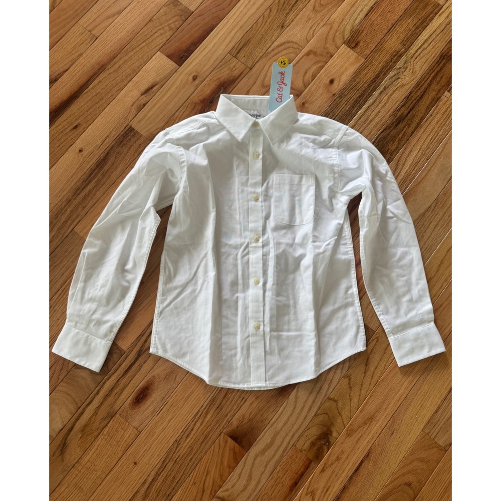 Cat & Jack Boys White Long Sleeve Button Down Shirt Size S 6/7 NWT